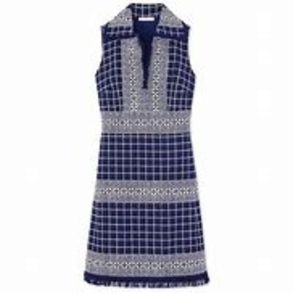 TORY BURCH Fringe Embroidered Sleeveless V-Neck Tweed Dress NWT - Picture 11 of 11